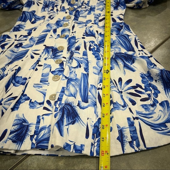 Caroline Constas white blue linen blend Garden tile Farm mini dress Sz 6 Party - Picture 11 of 15